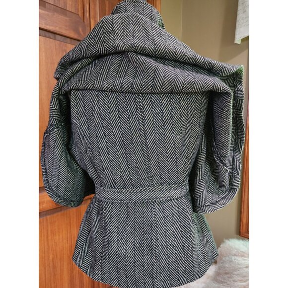 CEJON Belted & Caped "Holmes" Jacket S/M Black Ivory Gold Thread Herringbone - Picture 3 of 7
